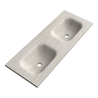 BRAUER Dune Medium Lavabo - 120cm - 2 vasques - 0 trous de robinet - pierre frittée - Ivory Travertin