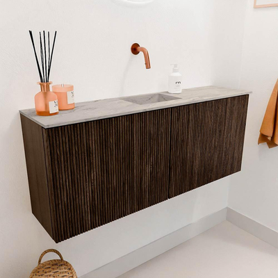 Mondiaz JOYA-DLUX 100cm meuble de toilette - couleur Walnut - Vasque FAYE position Milieu Sans trou de robinet couleur Glace.