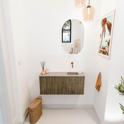 Mondiaz JOYA-DLUX 90cm toiletmeubel - kleur Dusk - Wastafel FAYE positie Rechts Zonder kraangat kleur Saba.