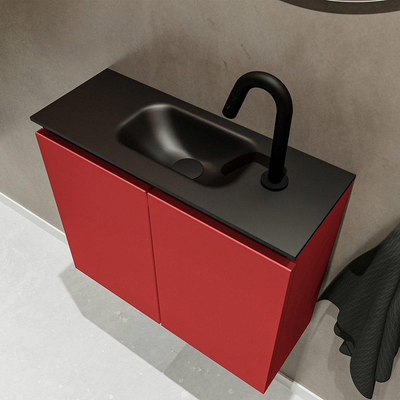 MONDIAZ TURE Toiletmeubel 60x23x50cm met 1 kraangaten 2 deuren fire mat Wastafel Eden midden Solid Surface Zwart