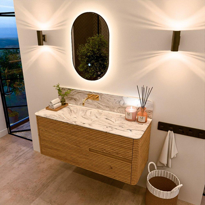 Mondiaz CIRO-DLUX Badkamermeubelset - 120x45x50cm - Solid surface wastafel Glace - 1 wasbak Links - zonder kraangaten - 2 lades - Oak