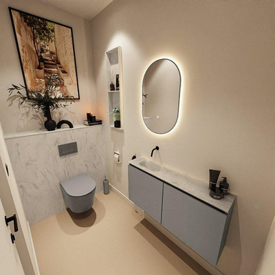 MONDIAZ TURE-DLUX Meuble WC 100 cm Smoke. EDEN lavabo Opalo position gauche. Sans trou de robinet.