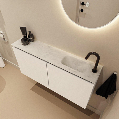 MONDIAZ TURE-DLUX 100cm toiletmeubel Talc. EDEN wastafel Opalo positie rechts. Met 1 kraangat.