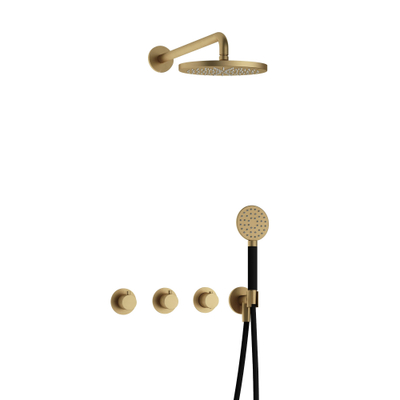 Hotbath Cobber IBS70 Regendoucheset - inbouw - 38.5cm wandarm - 20cm ronde hoofddouche - 1 stand handdouche - geborsteld messing goud
