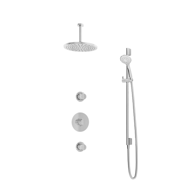 Hotbath Buddy IBS1 Ensemble de douche de tête - 2 robinets d'arrêt - bras de plafond 15 cm - douche de tête ronde 30 cm - douchette 3 jets - barre de douche - chrome