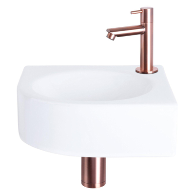 Differnz Cleo pack lave-mains d'angle – 30 x 30 x 10 cm – céramique blanche – robinet droit cuivre