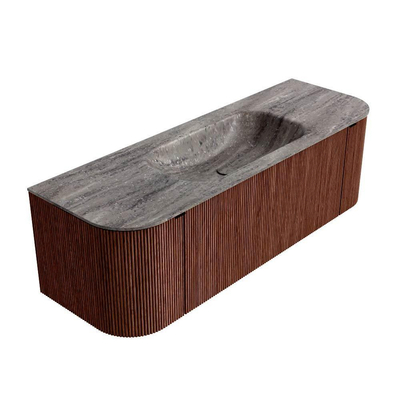 MONDIAZ KURVE-DLUX Meuble de salle de bains 140cm arrondi Gauche + Droite couleur Ruby avec 1 tiroir et 2 portes. Lavabo BIG SMALL Central sans trou de robinet Oza.