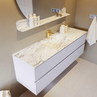 Mondiaz VICA-DLUX ensemble de meuble de salle de bain - 150cm - meuble sous-vasque cale - 2 tiroirs - lavabo encastré cloud milieu - 1 trou de robinet - version haute de 60cm - glace