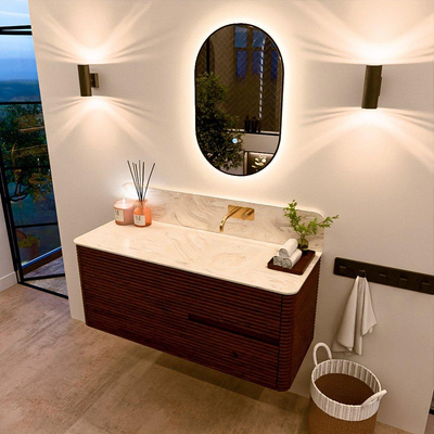 Mondiaz CIRO-DLUX Badkamermeubelset - 120x45x50cm - Solid surface wastafel Ostra - 1 wasbak Rechts - zonder kraangaten - 2 lades - Ruby