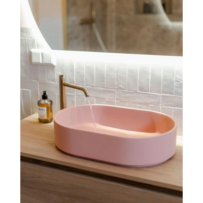 Arcqua Case lavabo vasque - 55x36cm - Ovale - Marbre de synthèse Rose Mat