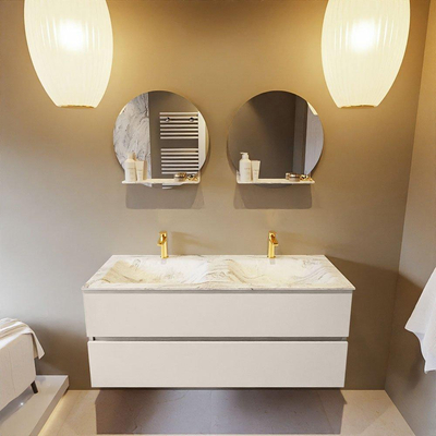 Mondiaz VICA-DLUX ensemble de meuble de salle de bain - 120cm - meuble sous lavabo lin - 2 tiroirs - lavabo encastré cloud double - 2 trous de robinet - version haute de 60cm - glace