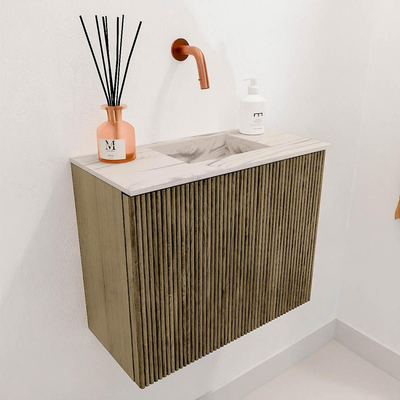 Mondiaz JOYA-DLUX 50cm toiletmeubel - kleur Dusk - Wastafel FAYE positie Rechts Zonder kraangat kleur Nata.