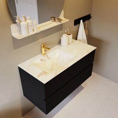 MONDIAZ VICA-DLUX Ensemble meuble de salle de bains - 100cm - meuble bas urban - 2 tiroirs - lavabo encastré cloud gauche - 1 trou de robinet - version haute 60cm - frape