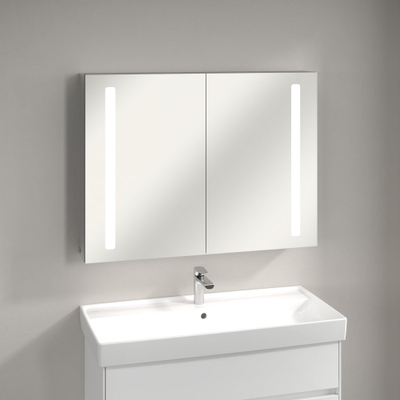 Villeroy & Boch My View 14+ armoire de toilette - avec 2 portes avec éclairage LED vertical 100x75x17.3cm - incl. boîte à médicaments verrouillable