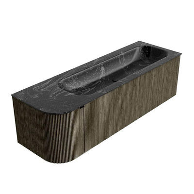 Mondiaz KURVE-DLUX Badkamermeubelset - 145x46x40cm - 1 lade - 1 deur - wastafel solid surface - rechts - zonder kraangat - Shadow