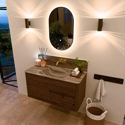 Mondiaz CIRO-DLUX Badkamermeubelset - 100x45x50cm - Solid surface wastafel Sombra - 1 wasbak Midden - zonder kraangaten - 2 lades - Dusk