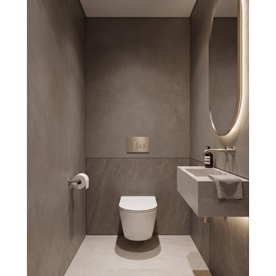 QeramiQ Dely Toiletset - inbouwreservoir Qeramiq Flush - 35mm zitting - metaal messing geborstelde bedieningsplaat - ronde knoppen - glans wit