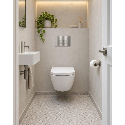 QeramiQ Dely Swirl Compact Ensemble WC - réservoir encastré QeramiQ flush - abattant 25 mm - plaque de commande métallique inox - boutons rectangulaires - blanc mat