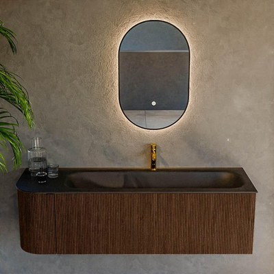 MONDIAZ KURVE Meuble de salle de bains 145 cm avec module 25 L couleur Walnut avec 1 tiroir et 1 porte. Lavabo BIG LARGE à droite 1 trou de robinet Urban.