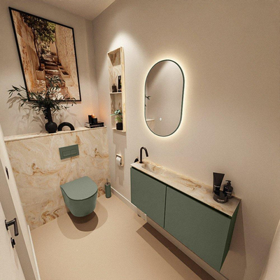 MONDIAZ TURE-DLUX 100cm toiletmeubel Army. EDEN wastafel Frappe positie links. Met 1 kraangat.
