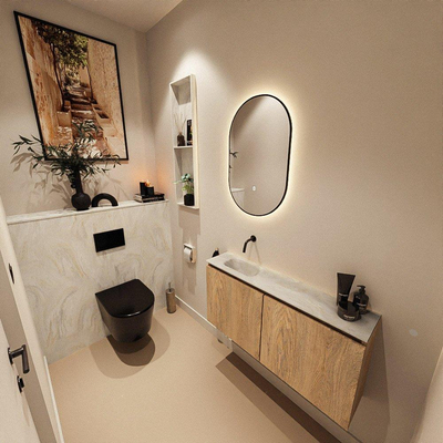 MONDIAZ TURE-DLUX Meuble toilette - 100cm - Washed Oak - EDEN - vasque Ostra - position gauche - sans trou de robinet
