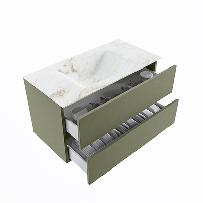 MONDIAZ VICA-DLUX Ensemble meuble de salle de bains - 90cm - meuble bas army - 2 tiroirs - lavabo encastré cloud au milieu - 1 trou de robinet - version haute 60cm - frape