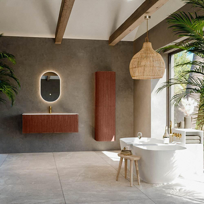 Ensemble de meuble de salle de bain Mondiaz KURVE - 120x46x40cm - 1 tiroir - lavabo en solid surface - centre - 1 trou de robinet - Ruby