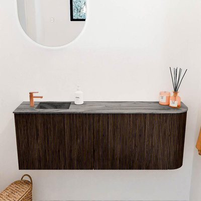 Mondiaz JOYA-DLUX 111.6cm toiletmeubel - ronding rechts kleur Walnut - Wastafel FAYE positie Links 1 kraangat kleur Sombra.