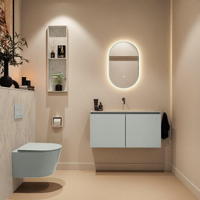 MONDIAZ TURE-DLUX Meuble toilette - 100cm - Greey - EDEN - vasque Opalo - position centrale - sans trou de robinet