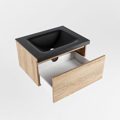 Mondiaz BUKLA Badkamermeubelset - 60x45x34cm - 1 kraangat - wasbak midden - solid surface - Urban - greeploos - 1 lade - Melamine - Washed Oak