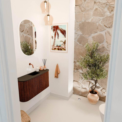 Mondiaz JOYA 83.2cm toiletmeubel - ronding links en rechts kleur Ruby - Wastafel FAYE positie Midden Zonder kraangat kleur Urban.