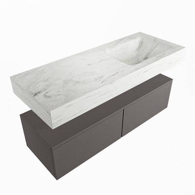 Mondiaz ALAN-DLUX Ensemble de meuble - 120cm - meuble Dark grey mat - 2 tiroirs - Lavabo Cloud Opalo suspendu - vasque Droite - 1 trou de robinet