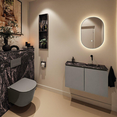 MONDIAZ TURE-DLUX meuble WC 80 cm Smoke. Lavabo EDEN Lava position droite. Sans trou de robinet.