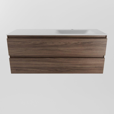 Mondiaz Aivy badmeubelset - 120x45x50cm - 1 kraangat - 1 wasbak talc Solid surface - Rechts - 2 lades - Met spiegel - Melamine Mocha