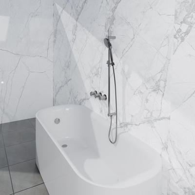Fortifura Nebbio Badcombinatie-set - thermostaatkraan - inbouwdeel - glijstang - metalen doucheslang - ronde handdouche - badafvoer opbouw - chroom
