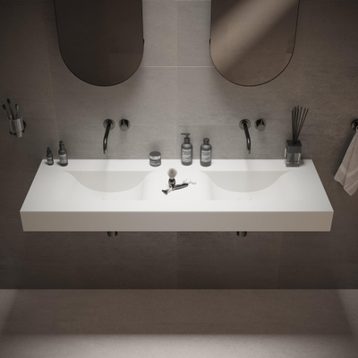 Ideavit SolidVolo Wastafel 140x48x11cm 0 kraangaten Solid surface mat wit