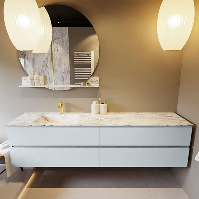 MONDIAZ VICA-DLUX Ensemble meuble de salle de bains - 200cm - meuble sous-vasque clay - 4 tiroirs - lavabo encastré cloud gauche - 1 trou de robinet - version haute 60cm - glace