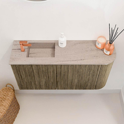 Mondiaz JOYA-DLUX 81.6cm toiletmeubel - ronding rechts kleur Dusk - Wastafel FAYE positie Links 1 kraangat kleur Saba.