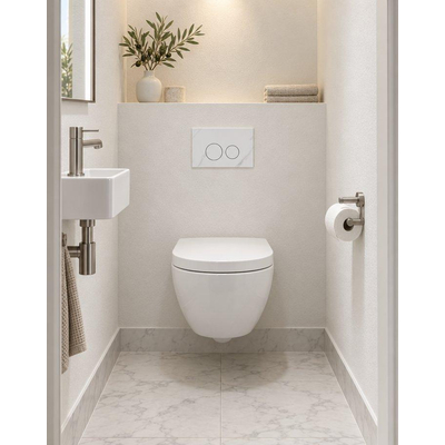 QeramiQ Dely Swirl Compact Toiletset - inbouwreservoir QeramiQ flush - 25mm zitting - marmeren bedieningsplaat wit - ronde knoppen - glans wit