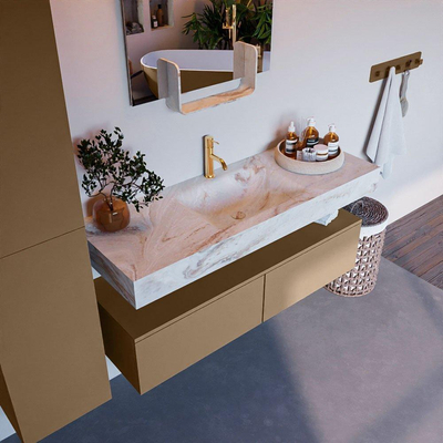 Mondiaz ALAN-DLUX Ensemble de meuble - 130cm - meuble Oro mat - 2 tiroirs - Lavabo Cloud Frappe suspendu - vasque Centre - 1 trou de robinet