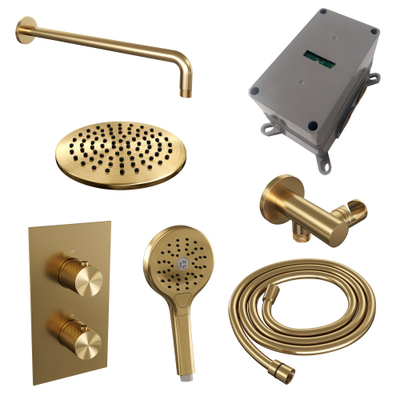 BRAUER Gold Carving inbouw regendoucheset – Ø20 cm hoofddouche – 40 cm gebogen wandarm – ronde handdouche