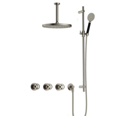 Hotbath Cobber @Work Regendoucheset - inbouw - 15cm plafondarm - 30cm ronde hoofddouche - 3 standen handdouche - glijstang - Geborsteld nikkel