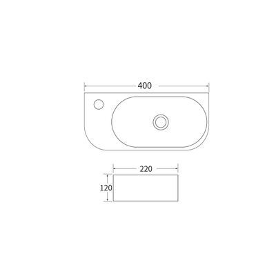 FugaFlow Eccelente Pietra Fontaine - 40x22x12cm - Gauche - Lisse - Demi-rond - 1 trou de robinet - Céramique - Blanc Mat