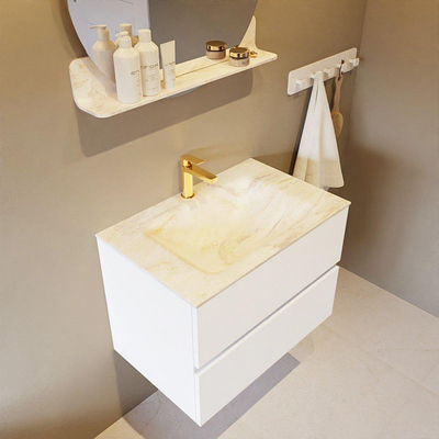 Mondiaz VICA-DLUX ensemble de meuble de salle de bain - 70cm - meuble sous lavabo talc - 2 tiroirs - lavabo encastré cloud milieu - 1 trou de robinet - miroir modèle spot - version XL 60cm haut - ostra