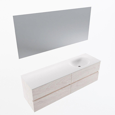 Mondiaz Vica ensemble de meuble de salle de bain - 160cm - meuble sous-vasque en aggloméré - 4 tiroirs - lavabo moon à droite - sans trous de robinet - couleur talc - miroir LED - version XL 60cm de haut