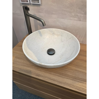 INK Convex 40 Vasque à poser - 40x40x13cm - ronde - pierre naturelle - Marbre blanc mat