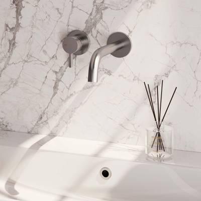 BRAUER Brushed Edition Wastafelmengkraan inbouw - gebogen uitloop rechts - hendel middel dik - inclusief inbouwdeel - model E2 PVD - geborsteld RVS