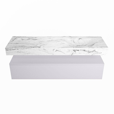 Mondiaz ALAN-DLUX Ensemble de meuble - 150cm - meuble Cale mat - 1 tiroir - Lavabo Cloud Glace suspendu - vasque Droite - 1 trou de robinet