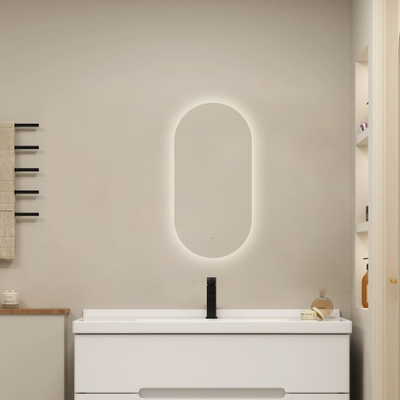 Saniclass Shine miroir – ovale – 40 x 80 cm – LED indirecte tout autour – chauffage de miroir – Argent