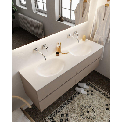 Mondiaz VICA ensemble de meuble de salle de bain - 150cm - meuble sous-vasque smoke - 4 tiroirs - lavabo moon double - sans trou de robinet version XL 60cm de haut